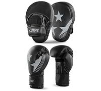 Lions Star Boxing Gloves and Pads Set For Men Women, Pair of Boxing Gloves with Hook and Jabs Mitts Focus Pads, Punching Sets Ideal for Punch Bag MMA Martial Arts (Grey, 10oz)