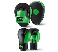 Lions Focus Pads and Gloves Set - Boxing Hook and Jabs Sparring Punch Martial Arts MMA Punching Mitts Muay Thai Kickboxing Coach Glove Sets for Men Women (INJECTION - GREEN, 10OZ)