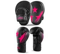 Lions Star Boxing Gloves and Pads Set For Men Women, Pair of Boxing Gloves with Hook and Jabs Mitts Focus Pads, Punching Sets Ideal for Punch Bag MMA Martial Arts (Pink, 10oz)