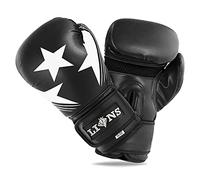 Lions Star Boxing Gloves Men Women - Rex Leather Sparring Professional MMA Muay Thai Training Punch Bag Punching Mitts, Kickboxing Heavy Focus Training (10oz, White)