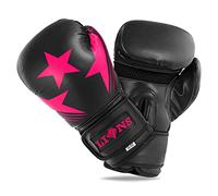 Lions Star Boxing Gloves Men Women - Rex Leather Sparring Professional MMA Muay Thai Training Punch Bag Punching Mitts, Kickboxing Heavy Focus Training (Pink, 10oz)