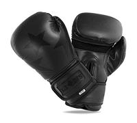 Lions Star Boxing Gloves Men Women - Rex Leather Sparring Professional MMA Muay Thai Training Punch Bag Punching Mitts, Kickboxing Heavy Focus Training (Black, 14oz)