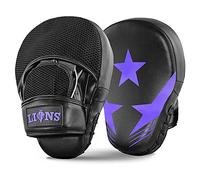 Lions Star Boxing Pads - Premium Rex Leather Kickboxing Pads Hook and Jabs Mitts Punch Bag Training Punching Boxing Mitts, Ideal for MMA Martial Arts Sparring Training, Men Women Adults (Purple)