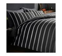 Lions Striped Bedding Set - Reversible Duvet Covers Double Bed with Matching Pillowcase, Ultra Soft Printed 3 Piece Quilt Cover, Grey, Easy Care, 200x200cm