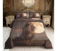 Lions Super King Duvet 10.5 Tog Luxury Reversible Comforter, Summer Winter Duvet with 2 Pillowcases, Soft Microfiber Bedding Set, Lightweight and Machine Washable