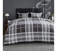 Lions Tartan Check Duvet Cover Set - 100% Polyester - Reversible Double Bedding Bed with Matching Pillowcase, Stylish Plaid Quit Covers, Grey Silver, 200x200cm