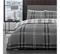 Lions Tartan Check Grey Reversible Ultra Soft Duvet Cover Sets Double Bed Size with Pillowcase, Reversible Plaid Quilt Covers, Machine Washable, 200x200cm