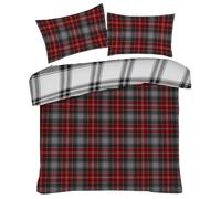 Lions Tartan Check King Size Duvet Cover Set - 100% Polyester - Reversible Bedding Bed with Matching Pillowcase, Easy Care Stylish Printed Quit Covers, 230x220cm