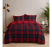 Lions Tartan Check King Size Duvet Cover Set - 100% Polyester - Reversible Bedding Bed with Matching Pillowcase, Easy Care Stylish Printed Quit Covers, 230x220cm