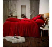 Lions Teddy Bear Bedding Set - Fluffy Thermal Warm Cosy Teddy Fleece Bedding with Pillowcase, Sherpa Quilt Covers, Red, Double Bed Size, 200x200cm