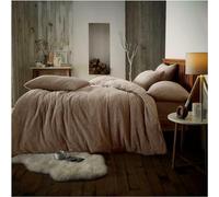 Lions Teddy Bear Bedding Set - Fluffy Thermal Warm Cosy Teddy Fleece Bedding with Pillowcase, Sherpa Quilt Covers, Mink, Double Bed Size, 200x200cm