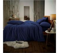 Lions Teddy Bear Bedding Set - Fluffy Thermal Warm Cosy Teddy Fleece Bedding with Pillowcase, Sherpa Quilt Covers, Navy, Double Bed Size, 200x200cm