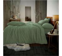 Lions Teddy Bear Bedding Set - Fluffy Thermal Warm Cosy Teddy Fleece Bedding with Pillowcase, Sherpa Quilt Covers, Sage Green, King Size, 230x220cm