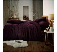 Lions Teddy Bear Bedding Set - Fluffy Thermal Warm Cosy Teddy Fleece Bedding with Pillowcase, Sherpa Quilt Covers, Aubergine, King Size, 230x220cm