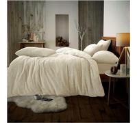 Lions Teddy Bear Bedding Set - Fluffy Thermal Warm Cosy Teddy Fleece Bedding with Pillowcase, Sherpa Quilt Covers, Cream, Double Bed Size, 200x200cm