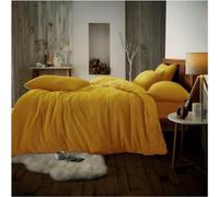 Lions Teddy Bear Bedding Set - Fluffy Thermal Warm Cosy Teddy Fleece Bedding with Pillowcase, Sherpa Quilt Covers, Ochre, King Size, 230x220cm