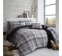 Lions Teddy Bear Bedding Set Grey Duvet Cover with Pillow Case, Lincoln Check Printed Fleece Warm Quilt Covers Faux Fur Plush Shaggy Soft Winter Home Bed Duvets, Warm Single Bed Covers