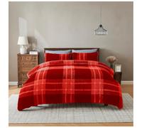 Lions Teddy Bear Bedding - Thermal Reversible Fleece Check King Size Duvet Cover Set with Pillowcase, Warm Cosy Quilt Covers, Red, 237x220cm
