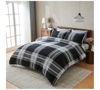 Lions Teddy Bear Bedding - Thermal Reversible Fleece Check King Size Duvet Cover Set with Pillowcase, Warm Cosy Quilt Covers, Charcoal Grey, 237x220cm