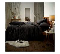 Lions Teddy Bear Bedding - Ultra Soft Thermal Fluffy Fleece Duvet King Size Set with Pillowcase, 100% Polyester, Warm Cosy Quilt Covers, 230x220cm, Plain Black