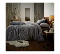 Lions Teddy Bear Bedding - Ultra Soft Thermal Fluffy Fleece Duvet King Size Set with Pillowcase, 100% Polyester, Warm Cosy Quilt Covers, 230x220cm, Plain Silver