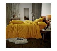 Lions Teddy Bear Bedding - Ultra Soft Thermal Fluffy Fleece Duvet King Size Set with Pillowcase, 100% Polyester, Warm Cosy Quilt Covers, 230x220cm, Plain Ochre