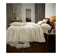 Lions Teddy Bear Bedding - Ultra Soft Thermal Fluffy Fleece Duvet King Size Set with Pillowcase, 100% Polyester, Warm Cosy Quilt Covers, 230x220cm, Plain Cream