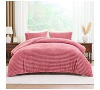 Lions Teddy Fleece Bedding Set - Thermal Ribbed Double Bed Duvet Cover with Matching Pillowcase, 100% Polyeser Warm Cosy Winter Quilt Covers, Blush Pink, 200x200cm