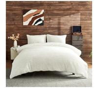 Lions Teddy Fleece Bedding Set - Thermal Ribbed King Size Duvet Cover with Matching Pillowcase, 100% Polyeser Warm Cosy Winter Quilt Covers, White, 230x220cm