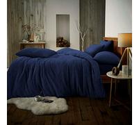 Lions Teddy Fleece Bedding - Ultra Soft Fluffy Double Duvet Cover Set with Pillowcase, Cuddly Thermal Warm Plain Quilt Covers, Plain Navy Blue, 200x200cm
