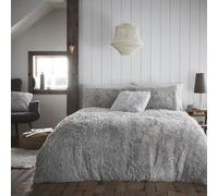 Lions Teddy Fleece Duvet Cover Set with Pillow Case, Hug Snug Shaggy Quilt Bedding, Warm and Cosy, Super Soft, Silver, Double Size, 200x200cm