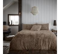 Lions Teddy Fleece Duvet Cover Set with Pillow Case, Hug Snug Shaggy Quilt Bedding, Warm and Cosy, Super Soft, Mink, King Size, 230x220cm