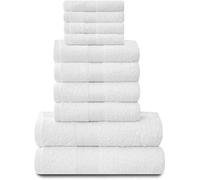 Lions Towels 10 Piece Bale Set - 4 Face 4 Hand 2 Bath Towel - 100% Egyptian Cotton 450 GSM, Premium Quality Highly Water Absorbent Bathroom Accessories, Machine Washable, White