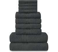 Lions Towels 10 Piece Bale Set - 4 Face 4 Hand 2 Bath Towel - 100% Egyptian Cotton 450 GSM, Premium Quality Highly Water Absorbent Bathroom Accessories, Machine Washable, Charcoal