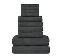 Lions Towels Family Bale Set - 10 Piece 100 Percent Egyptian Cotton, 4x Face 4x Hand 2x Bath Towel, Premium Quality Highly Water Absorbent Bathroom Accessories, Machine Washable, Charcoal, 544678