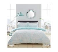 Lions Triangle Bedding Set - Poly Cotton Kingsize Duvet cover Sets, Bed Size with Matching Pillowcase, Ultra Soft 2 Piece Reversible Shapes Quilt Covers, Aqua, 230x220cm