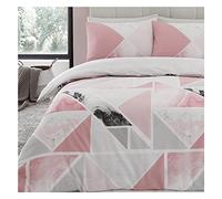 Lions Triangle Shapes Bedding Set Reversible Grey Duvet Cover Bed Size with Pillowcase, Ultra Soft Quilt Covers, Machine Washable, Boys Bedroom Accessories (Pink, Double)