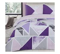 Lions Triangle Shapes Bedding Set Reversible Grey Duvet Cover Bed Size with Pillowcase, Ultra Soft Quilt Covers, Machine Washable, Boys Bedroom Accessories (Purple, Single)