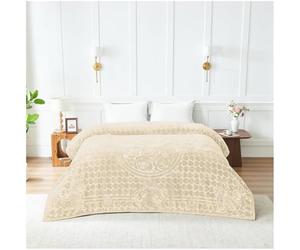 Lions Weighted Blanket King Size - 4KG Fleece Warm Blanket, Soft Thick Bed Heavy Throws for adults, Stress-Anxiety Relief, Embossed Floral Heart Pattern - (200x240 cm) - Cream