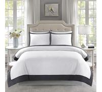 Lions White Bedding Set - 3 PC Double Bed Duvet Cover Sets with 2 Matching Pillowcase, Poly Cotton Soft Breathable Hotel Quality Quilt Covers, Border Striped Pattern, Charcoal, 200x200cm