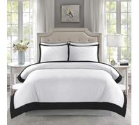 Lions White Bedding Set - 3 PC King Size Duvet Cover Sets with 2 Matching Pillowcase, Poly Cotton Soft Breathable Hotel Quality Quilt Covers, Border Striped Pattern, Black, 230x220cm