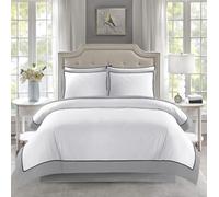 Lions White Bedding Set - 3 PC King Size Duvet Cover Sets with 2 Matching Pillowcase, Poly Cotton Soft Breathable Hotel Quality Quilt Covers, Border Striped Pattern, Grey, 230x220cm