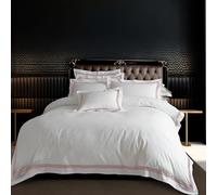 Lions White Bedding Set - Embroidered Pink Border Double Bed Duvet Cover with Pillowcase, Premium Soft Poly Cotton Plain Quilt Covers, Hotel Quality, 200x200cm