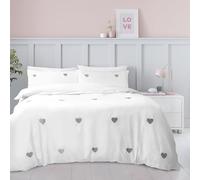 Lions White Bedding Single Size - Soft Embroidered Duvet Cover Sets with Matching Pillowcase - Poly Cotton Reversible Hearts Grey Embossed Hotel Quality Quilt Cover (137x200cm)