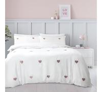 Lions White Bedding Single Size - Soft Embroidered Duvet Cover Sets with Matching Pillowcase - Poly Cotton Reversible Hearts Pink Embossed Hotel Quality Quilt Cover (137x200cm)