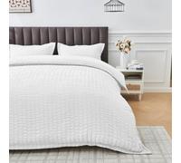 Lions White Seersucker Bedding - King Size Duvet Cover Set with Matching Pillowcase, Soft Microfiber Pinch Pleat Quilt Coverr with Button Closure, 230x220cm