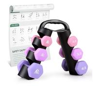 LIONSCOOL 2LB 3LB 4LB Pair Neoprene Coated Dumbbell Set with Sturdy and Portable Rack, All Purpose Premium Hex Dumbbell Set (Lilac Fantasy)