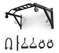 LIONSCOOL Multifunctional Wall Mounted Pull Up Bar with Pulley System, 48" Multi-Grip Chin Up Bar, Cable Pulley Attachments Included, Perfect for Upper Body Workouts