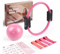 LIONSCOOL Pilates Ring Set - 14" Magic Circle with Double Handles - Mini Ball, Resistance Bands, Instructions & Bag
