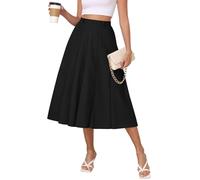lionstill Women's Casual Skirts Summer Pleated A Line High Waist Below Knee Elegant Zipper Skirt, Black, L